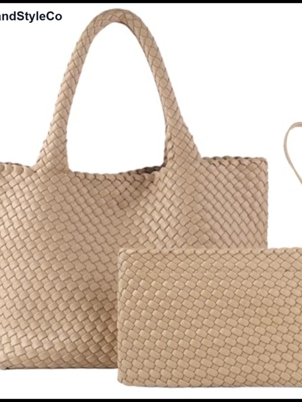 Vegan Leather Woven Tote Bag with Small Purse